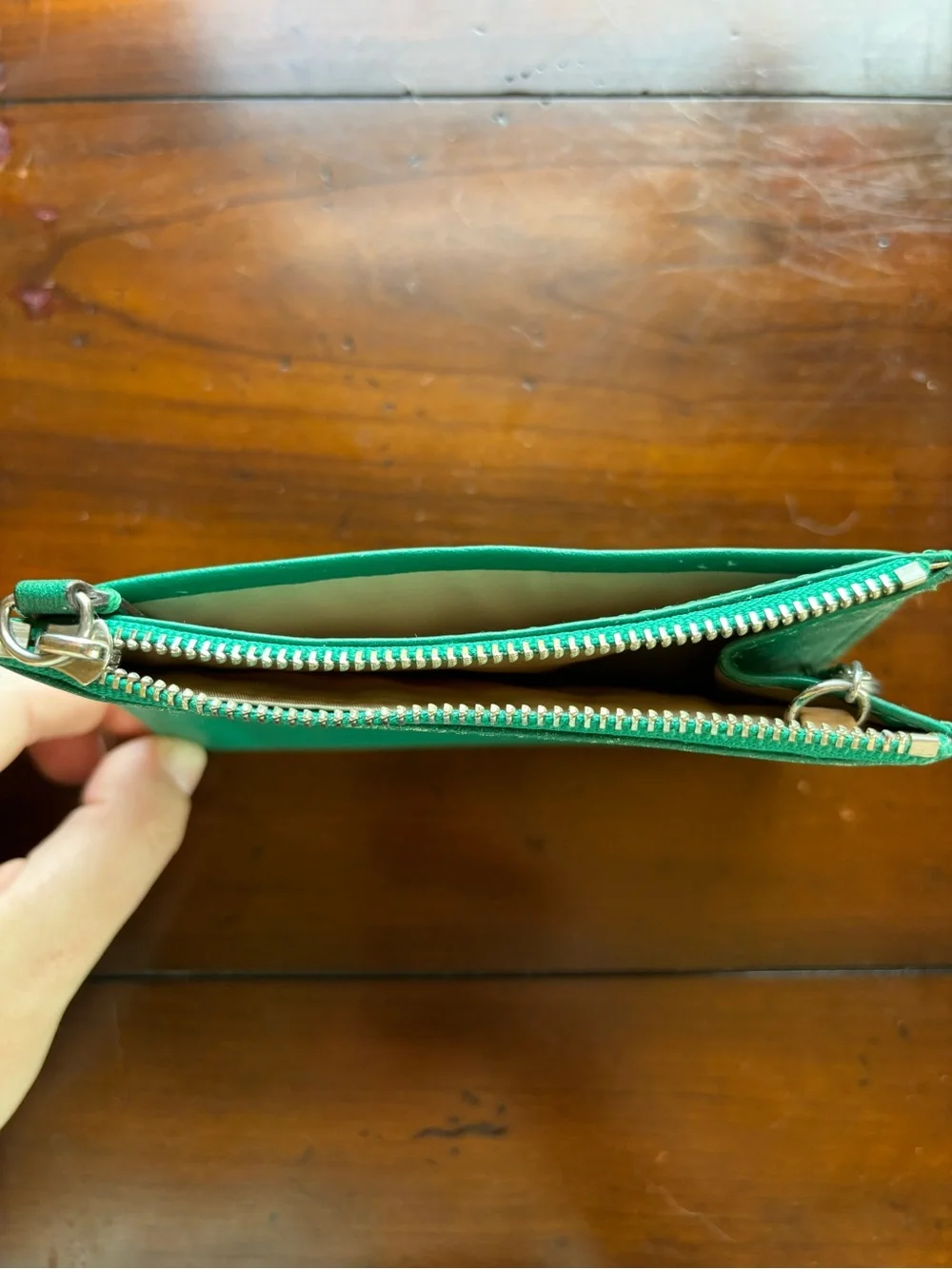 Coach Emerald Green Leather Zip Card Pouch with Keyring